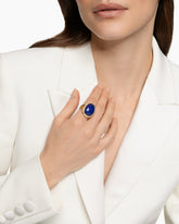 Albion® Oval Ring in 18K Yellow Gold with Lapis Lazuli and Diamonds, 21mm